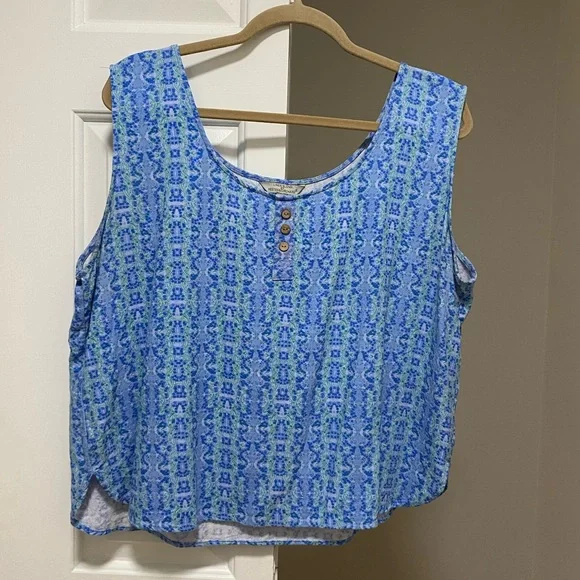 Linen Sleeveless Top Blue and Green Print - Picture 6 of 8